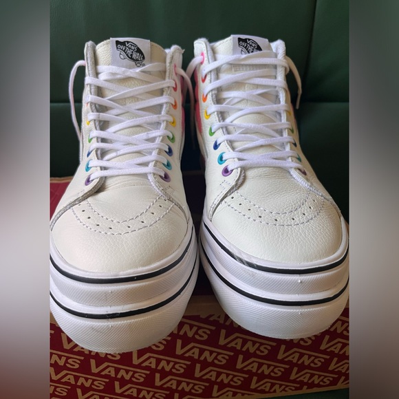 Vans Platform Super ComfyCush Sk8-Hi Rainbow Flour Shop Women’s 9 w/original box - Picture 2 of 7